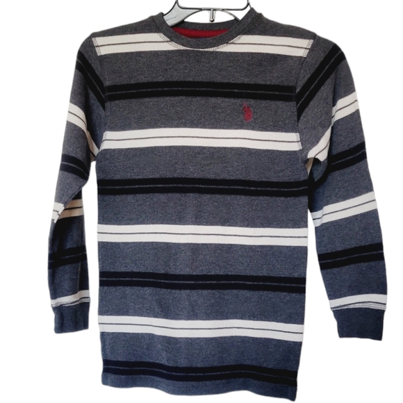 🌺3 for $10 US POLO ASSN Waffle Knit Striped Long Sleeve Tee - Picture 1 of 7
